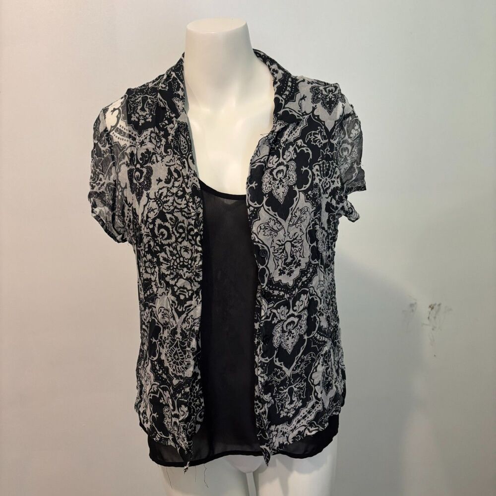 Separates by New York City Design Co Medium 100% Silk Y2K Short Sleeve Blouse